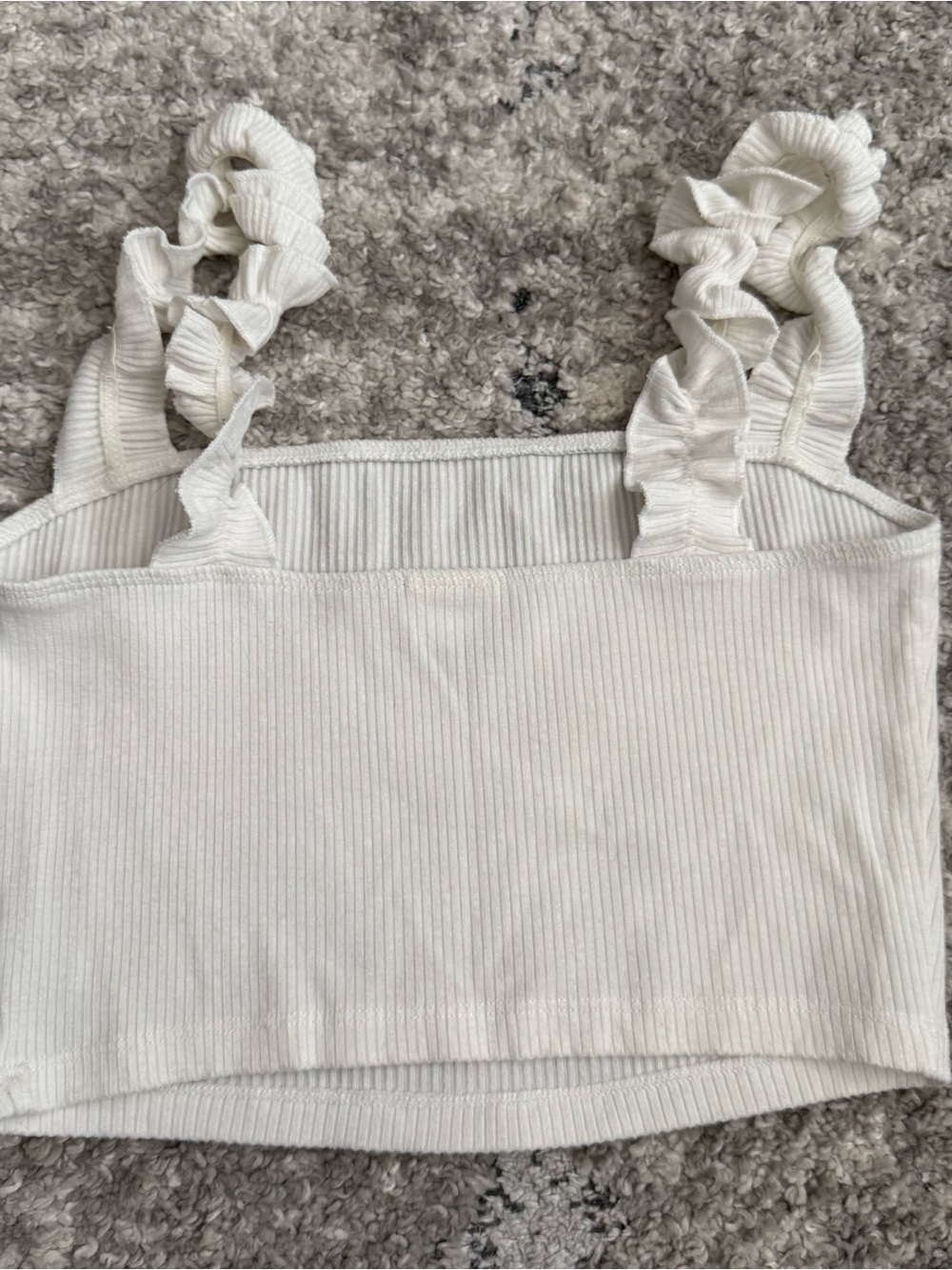 Sunday Best Cream Ribbed Ruffle-Strap Crop Top - Picture 2 of 6